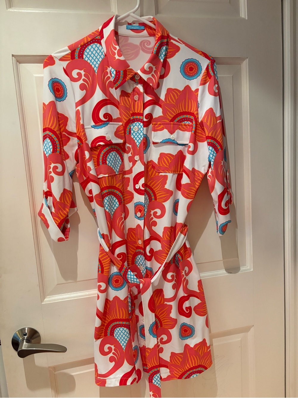 Vibrant Floral Shirt Midi Dress in Orange & White